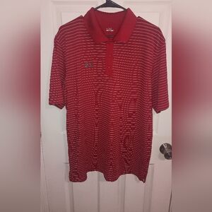 Under Armour Red and White Polo Shirt with Vertical Stripes